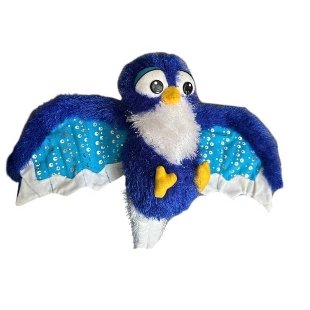 Classic Toy Co Blue Bird owl Plush Shaggy Sequin Wings Stuffed Animal 2010